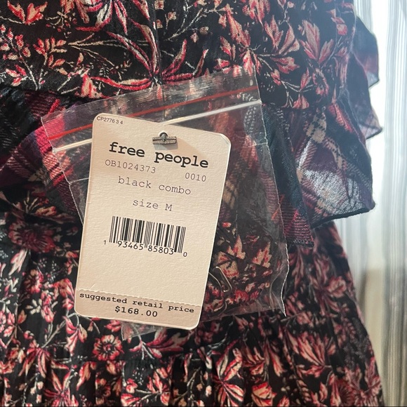 🌿Free People Red What About Love Maxi One Shoulder Floral Plaid Dress - Picture 9 of 11